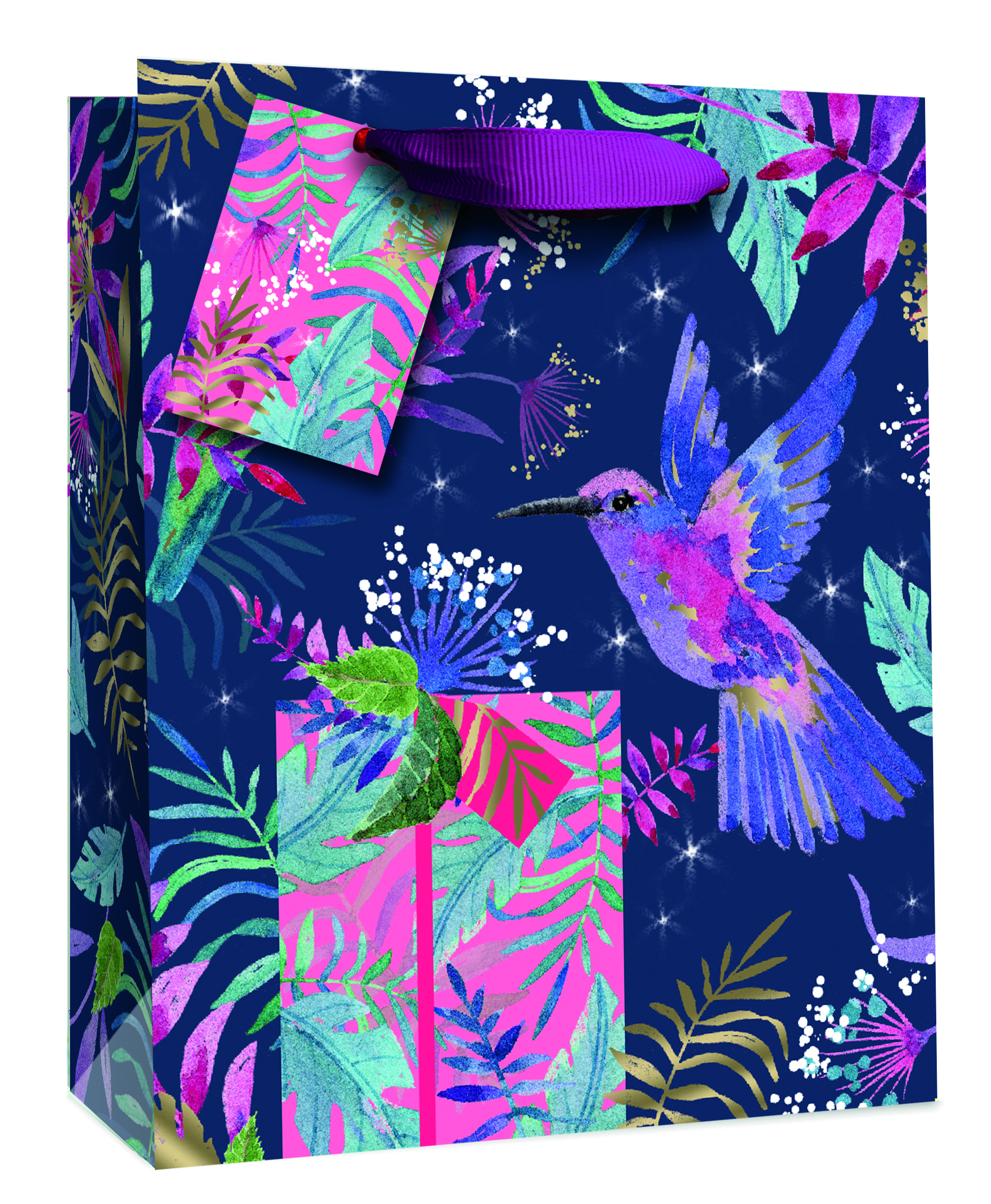 Purple Hummingbird Gift Bag Large 26cm x 32cm x 12cm