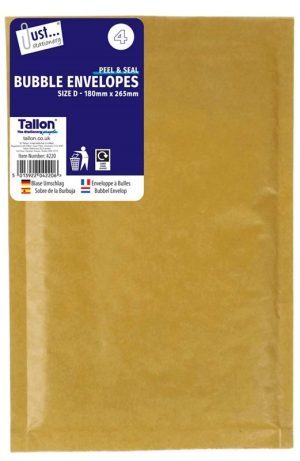 Bubble Envelopes Size D 180 x 265 4 Pack