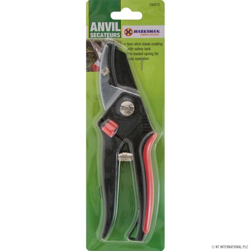 Anvil Secateurs - Black / Red Handle