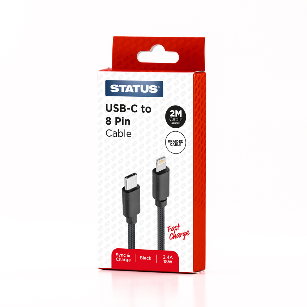 SUPER FAST - USB C to 8 Pin Cable - 2.4 Amp - 18w - 2 Mtr