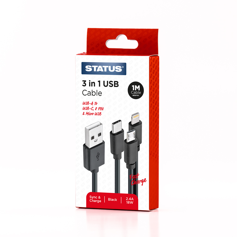 SUPER FAST - USB A to 3 Way- 1 Mtr