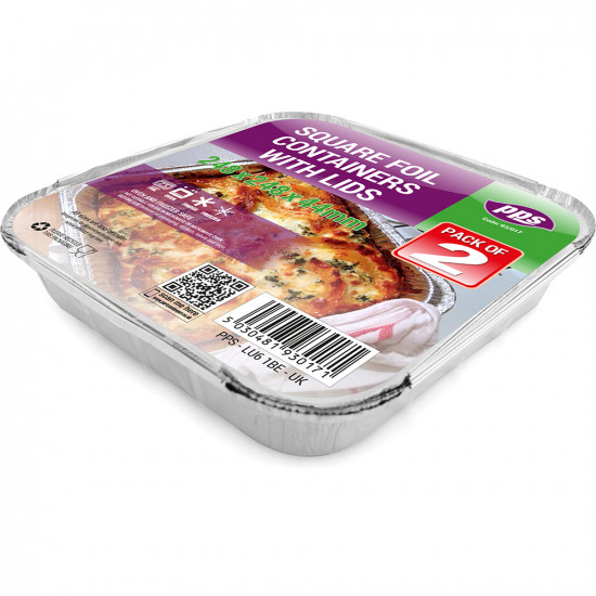 Foil Containers & Lids Square 248x248x44mm 4 Pack