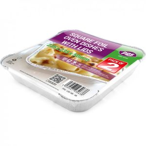 Foil Oven Dishes & Lids Square 235x235x58mm 2 Pack